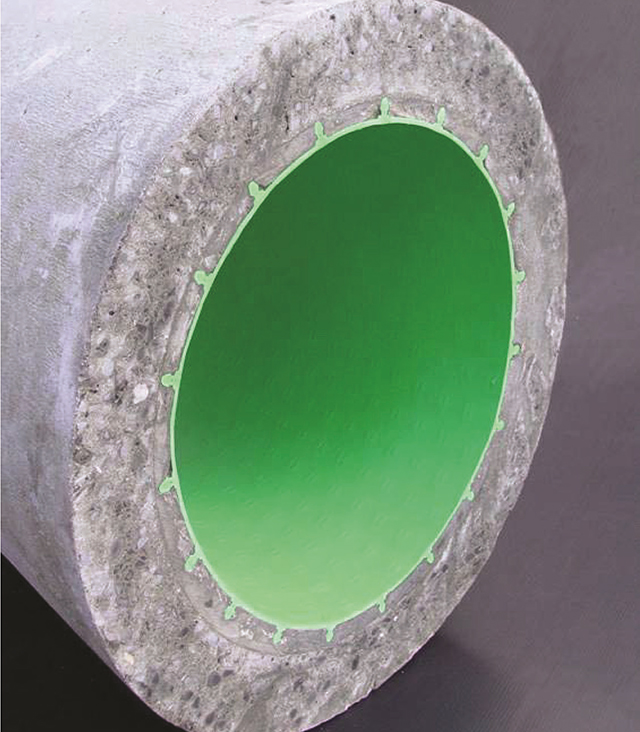 Reinforced concrete pipe with a line